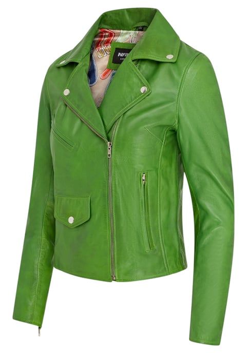 Apfelgrüne klassische Brando Biker-Lederjacke für Damen – Broome - Image 3