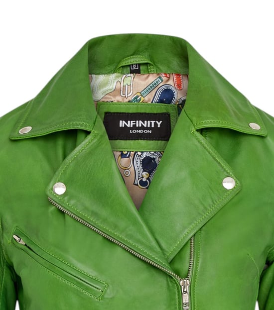 Apfelgrüne klassische Brando Biker-Lederjacke für Damen – Broome - Image 5