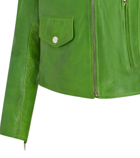 Apfelgrüne klassische Brando Biker-Lederjacke für Damen – Broome - Image 6