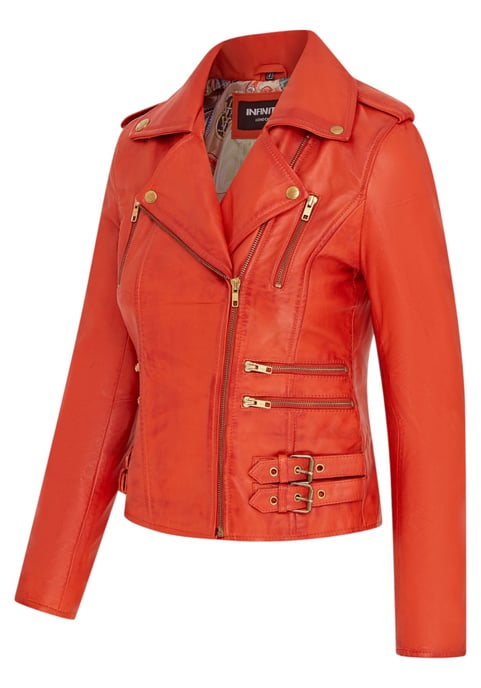 Damen Leder Orange Brando Bikerjacke-Constantia - Image 4