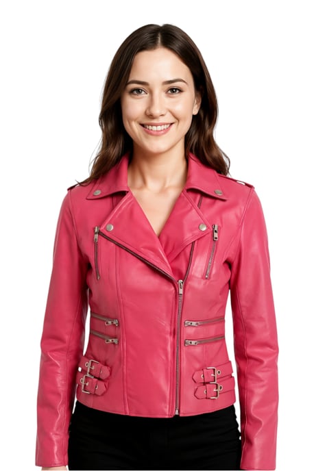 Damen Leder Fuchsia Pink Brando Bikerjacke-Constantia - Image 1