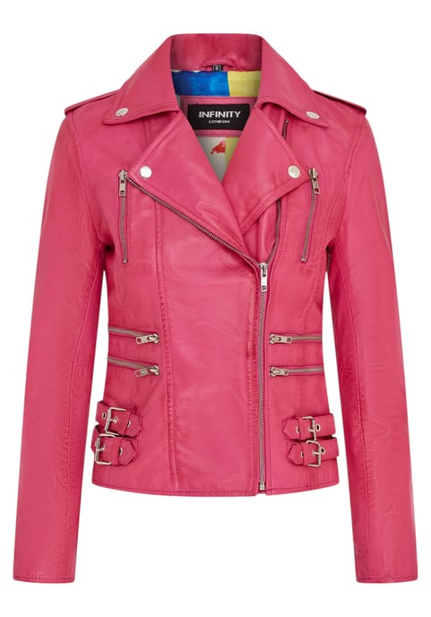 Damen Leder Fuchsia Pink Brando Bikerjacke-Constantia - Image 2
