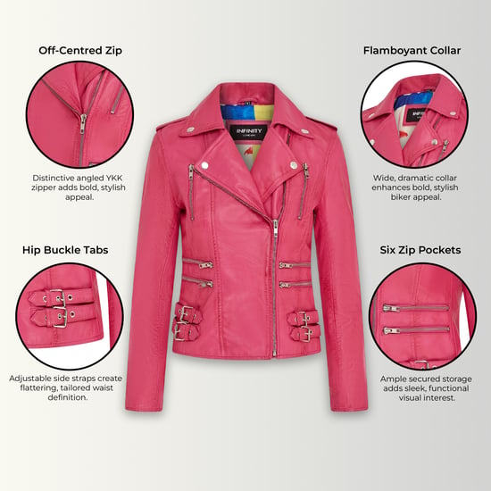 Damen Leder Fuchsia Pink Brando Bikerjacke-Constantia - Image 3