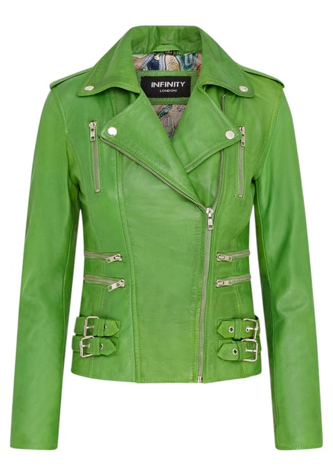 Damen Leder Apfelgrün Brando Bikerjacke-Constantia - Image 2