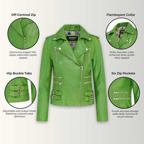 Damen Leder Apfelgrün Brando Bikerjacke-Constantia - Image 3