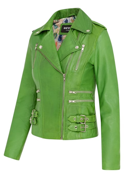 Damen Leder Apfelgrün Brando Bikerjacke-Constantia - Image 4