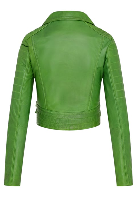 Apfelgrüne, kurze Brando-Bikerjacke aus Leder für Damen – Bellville - Image 5