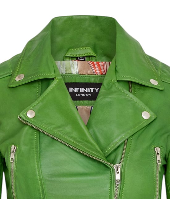 Apfelgrüne, kurze Brando-Bikerjacke aus Leder für Damen – Bellville - Image 6