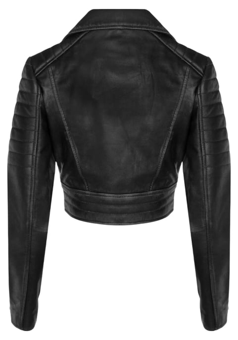 Schwarze kurze Brando-Bikerjacke aus Leder für Damen – Durban - Image 4