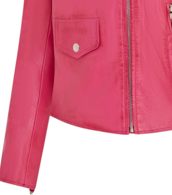 Klassische Brando Biker-Lederjacke für Damen in Fuchsie-Pink – Broome - Image 6