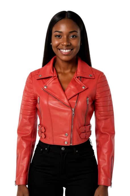 Rote kurze Brando-Bikerjacke aus Leder für Damen – Bellville - Image 1