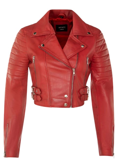 Rote kurze Brando-Bikerjacke aus Leder für Damen – Bellville - Image 2