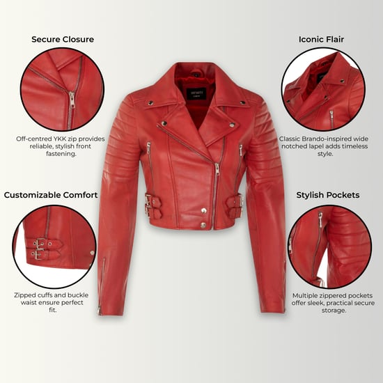 Rote kurze Brando-Bikerjacke aus Leder für Damen – Bellville - Image 3