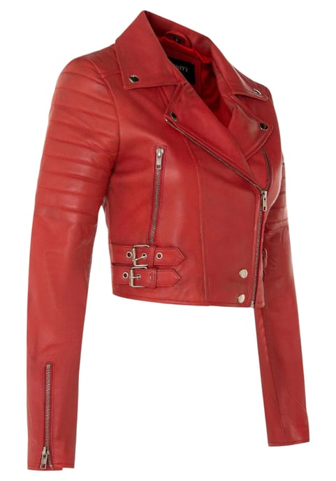 Rote kurze Brando-Bikerjacke aus Leder für Damen – Bellville - Image 4