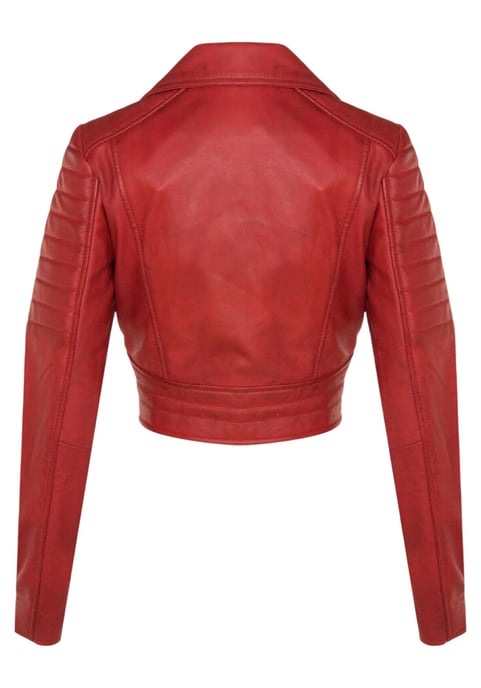 Rote kurze Brando-Bikerjacke aus Leder für Damen – Bellville - Image 5