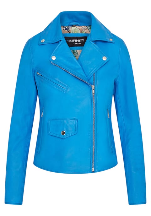 Blaue klassische Brando-Biker-Lederjacke für Damen – Broome - Image 1