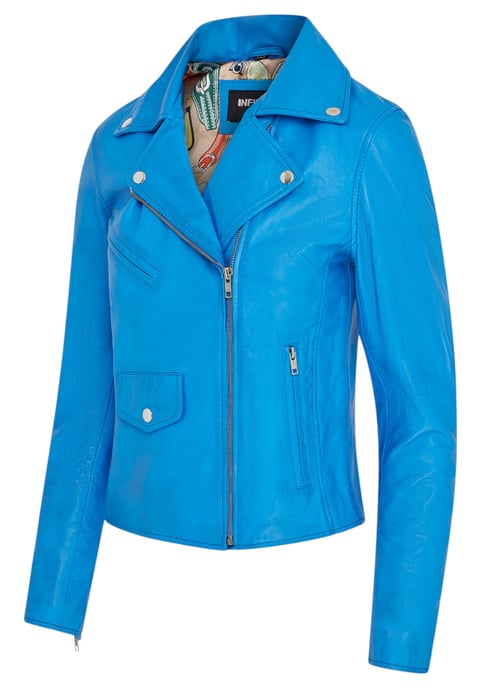 Blaue klassische Brando-Biker-Lederjacke für Damen – Broome - Image 3