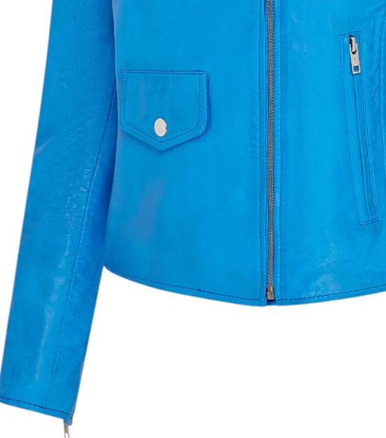 Blaue klassische Brando-Biker-Lederjacke für Damen – Broome - Image 6