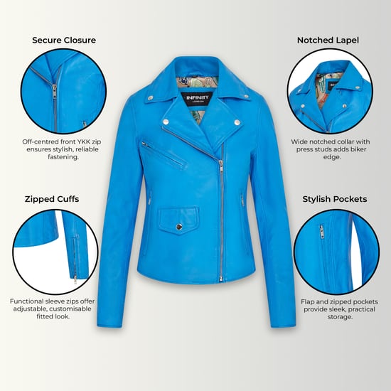 Blaue klassische Brando-Biker-Lederjacke für Damen – Soweto - Image 3
