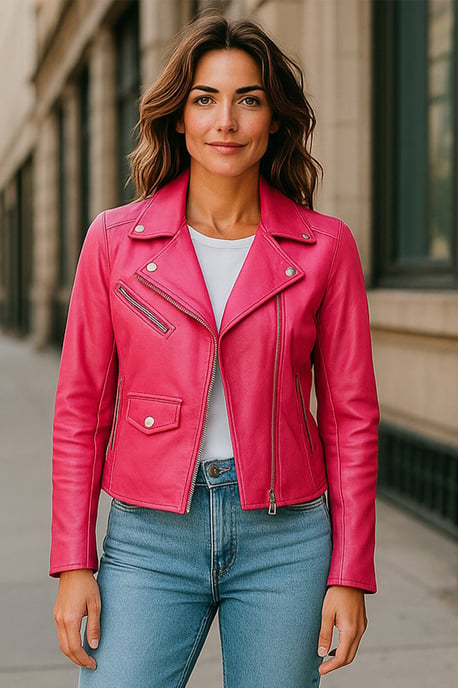 Klassische Brando Biker-Lederjacke für Damen in Fuchsie-Pink - Secunda - Image 1
