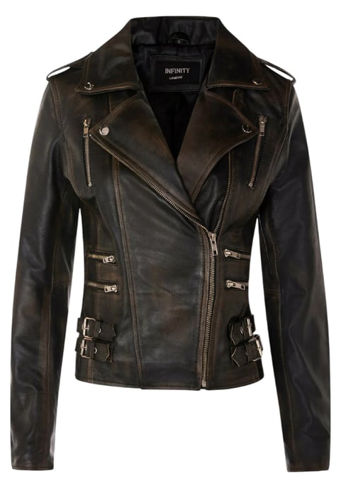 Damen Leder Vintage Schwarz Brando Bikerjacke-Constantia - Image 2