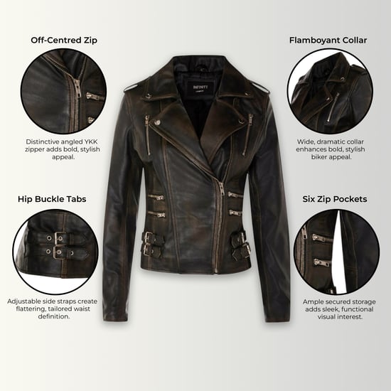 Damen Leder Vintage Schwarz Brando Bikerjacke-Constantia - Image 3