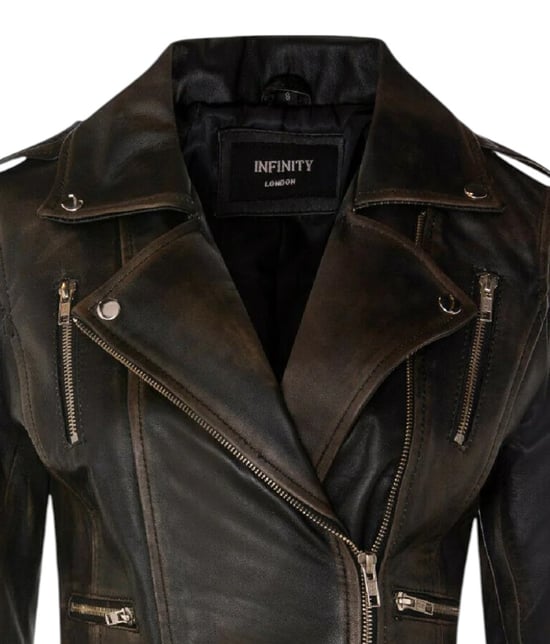 Damen Leder Vintage Schwarz Brando Bikerjacke-Constantia - Image 6