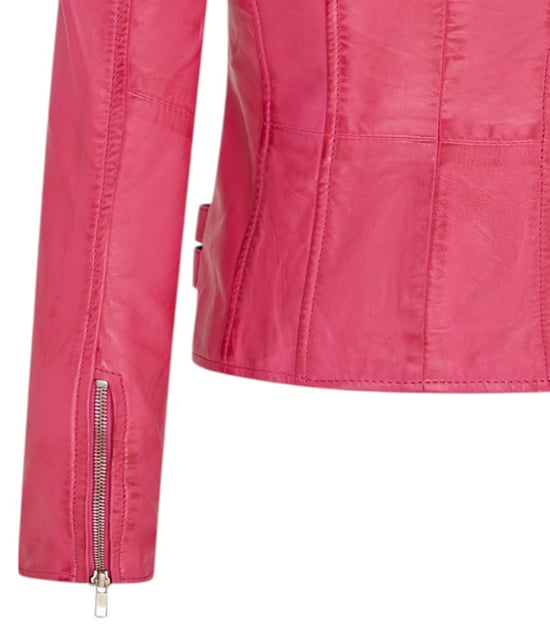 Damen Leder Fuchsia Pink Brando Bikerjacke-Loddon - Image 6