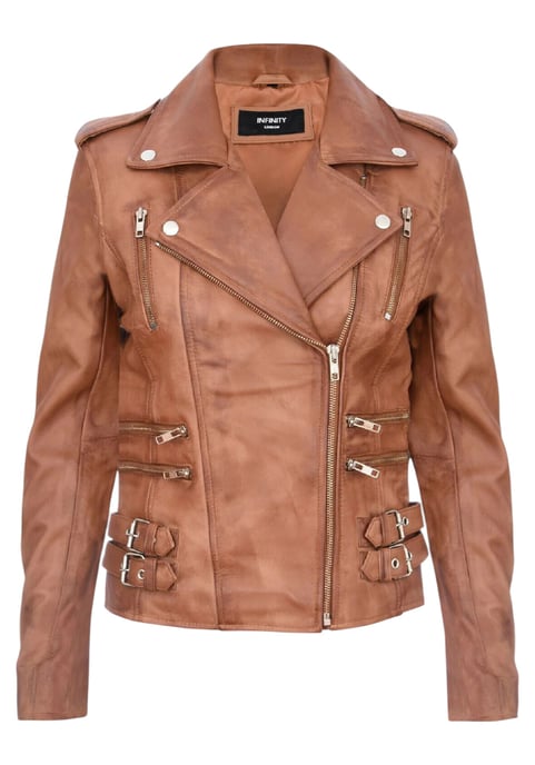Damen Leder Hellbraun Brando Bikerjacke-Constantia - Image 2