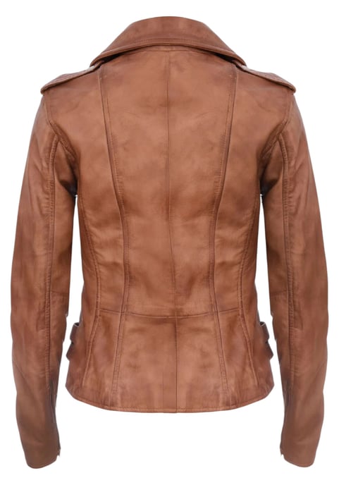 Damen Leder Hellbraun Brando Bikerjacke-Constantia - Image 5