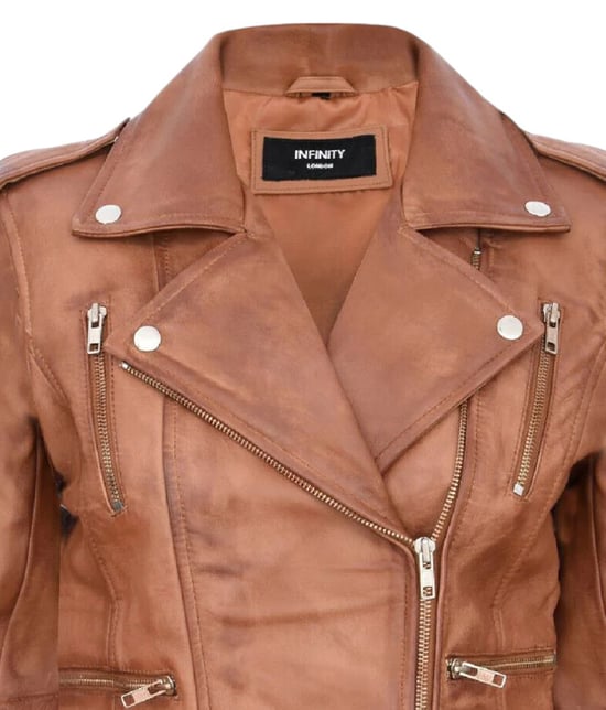 Damen Leder Hellbraun Brando Bikerjacke-Constantia - Image 6