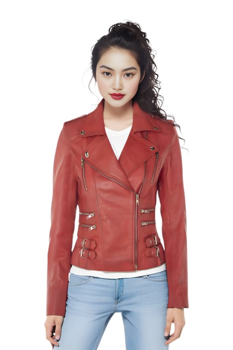Damen Leder Rote Brando Bikerjacke-Constantia - Image 1