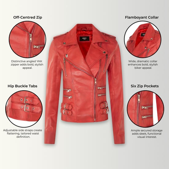 Damen Leder Rote Brando Bikerjacke-Constantia - Image 3