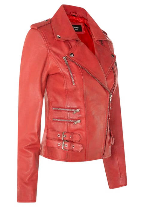 Damen Leder Rote Brando Bikerjacke-Constantia - Image 4
