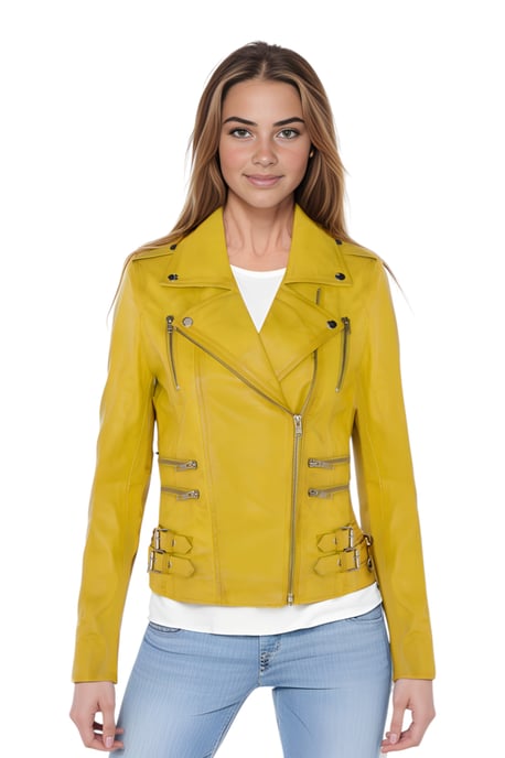 Damen Leder Gelb Brando Bikerjacke-Constantia - Image 1