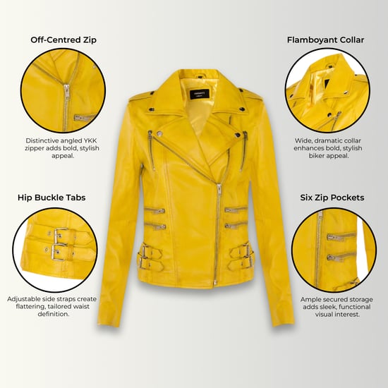 Damen Leder Gelb Brando Bikerjacke-Constantia - Image 3