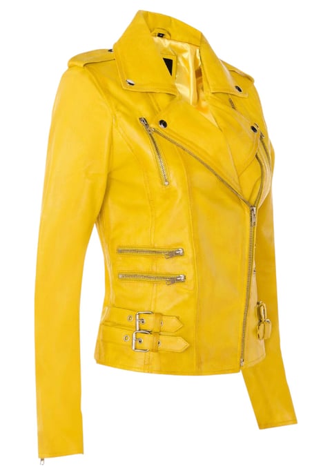 Damen Leder Gelb Brando Bikerjacke-Constantia - Image 4