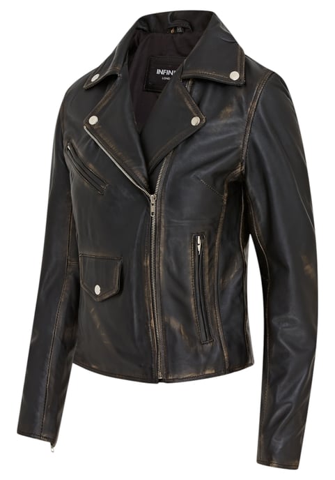 Schwarze klassische Brando-Biker-Lederjacke für Damen im Vintage-Stil – Soweto - Image 4