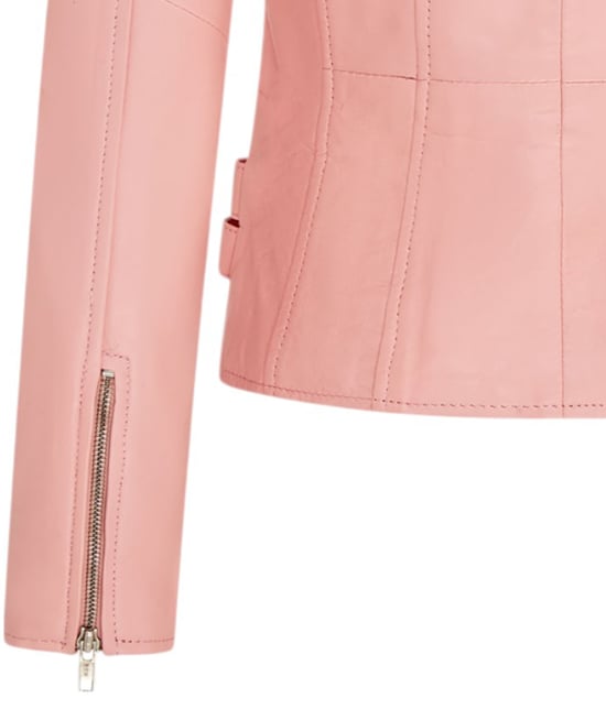 Damen Leder Baby Pink Brando Bikerjacke-Loddon - Image 6