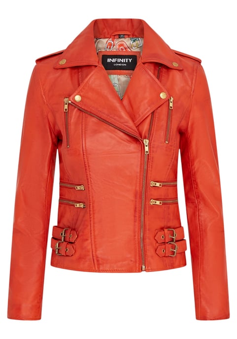 Damen Leder Orange Brando Bikerjacke-Loddon - Image 1