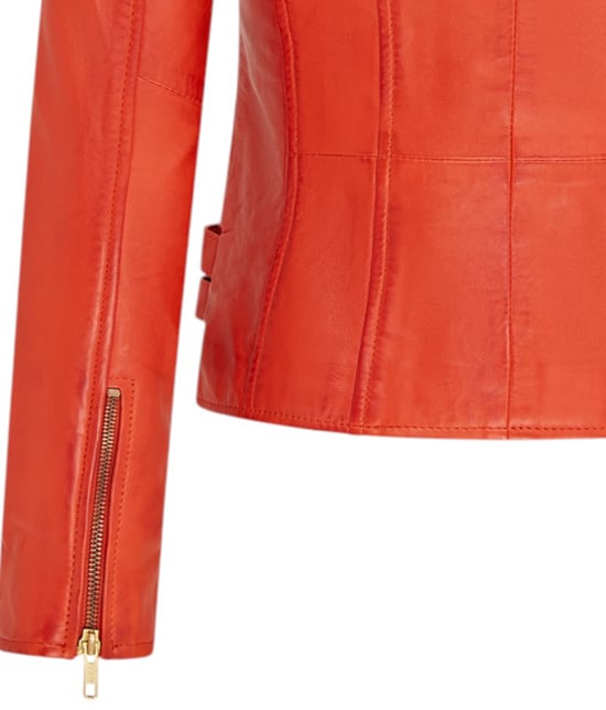 Damen Leder Orange Brando Bikerjacke-Loddon - Image 6