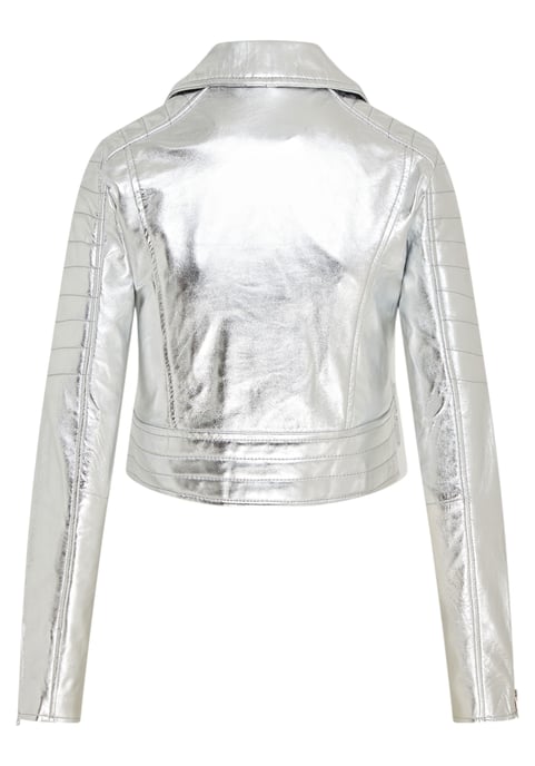 Silberne kurze Brando-Bikerjacke aus Leder für Damen – Durban - Image 5