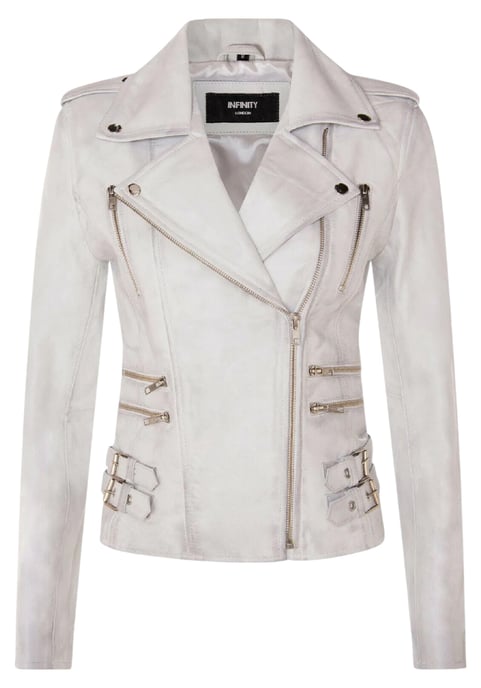 Damen Leder Weiß Brando Bikerjacke-Constantia - Image 2