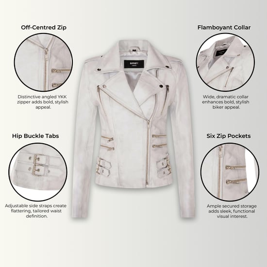 Damen Leder Weiß Brando Bikerjacke-Constantia - Image 3