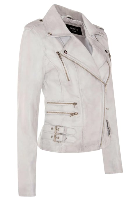 Damen Leder Weiß Brando Bikerjacke-Constantia - Image 4