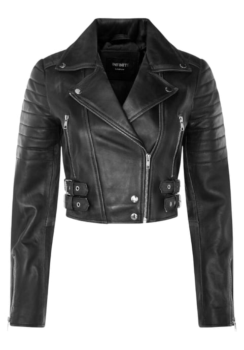 Schwarze kurze Brando-Bikerjacke aus Leder für Damen – Bellville - Image 2