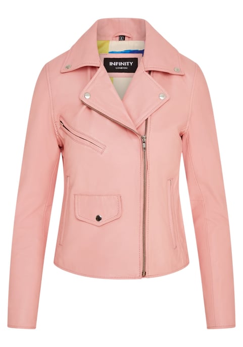 Klassische Brando Biker-Lederjacke für Damen in Babyrosa – Soweto - Image 2