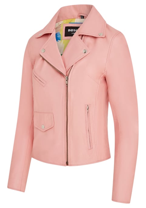Klassische Brando Biker-Lederjacke für Damen in Babyrosa – Soweto - Image 4