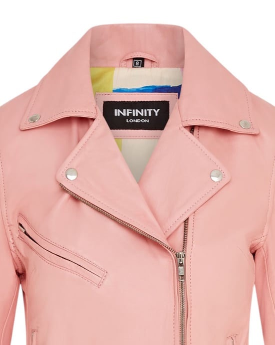 Klassische Brando Biker-Lederjacke für Damen in Babyrosa – Soweto - Image 6