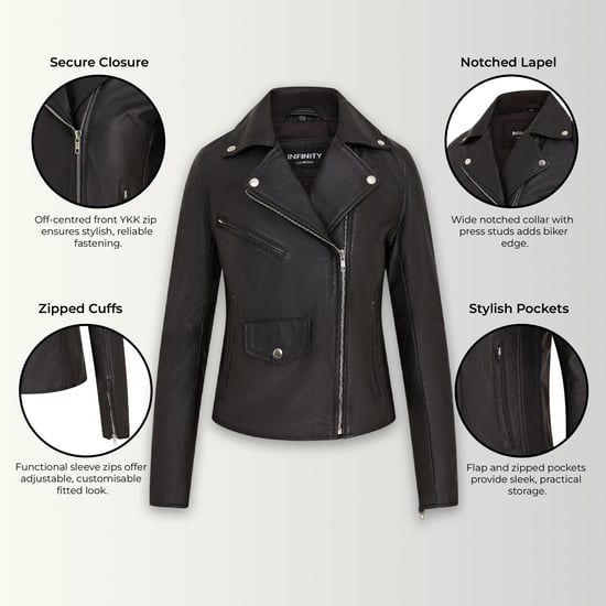 Schwarze klassische Brando-Biker-Lederjacke für Damen – Broome - Image 2